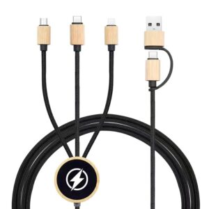 CA048 3 in 1 Charging Cables Bamboo Light Up Logo